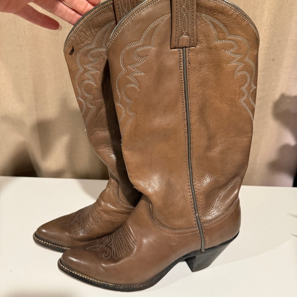 Vintage Dan Post Mens Brown Leather Western Cowboy Boots 6.5 D Made in USA